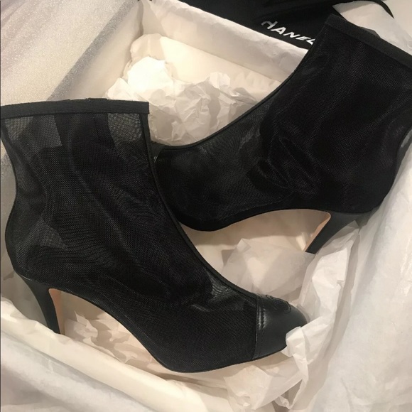 Chanel NIB Women’s Lambskin & Mesh Black booties - Picture 3 of 8